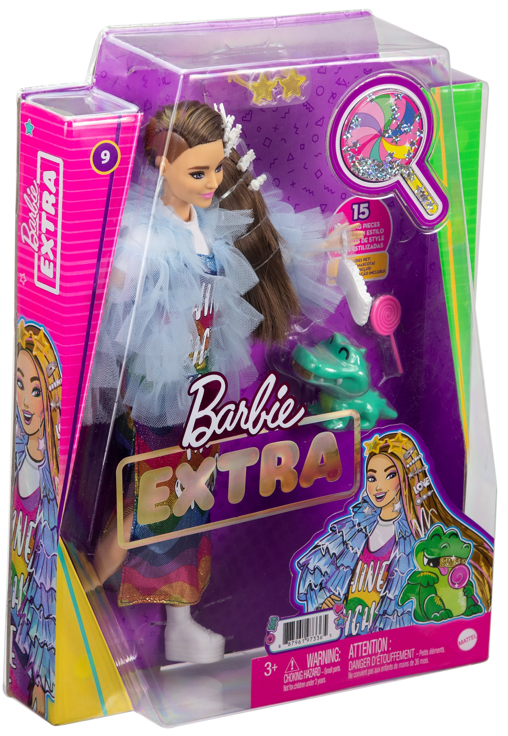 Barbie Extra Doll and Accessories with Pink-Streaked Crimped Hair in Jersey Dress with Pet Corgi - Image 2
