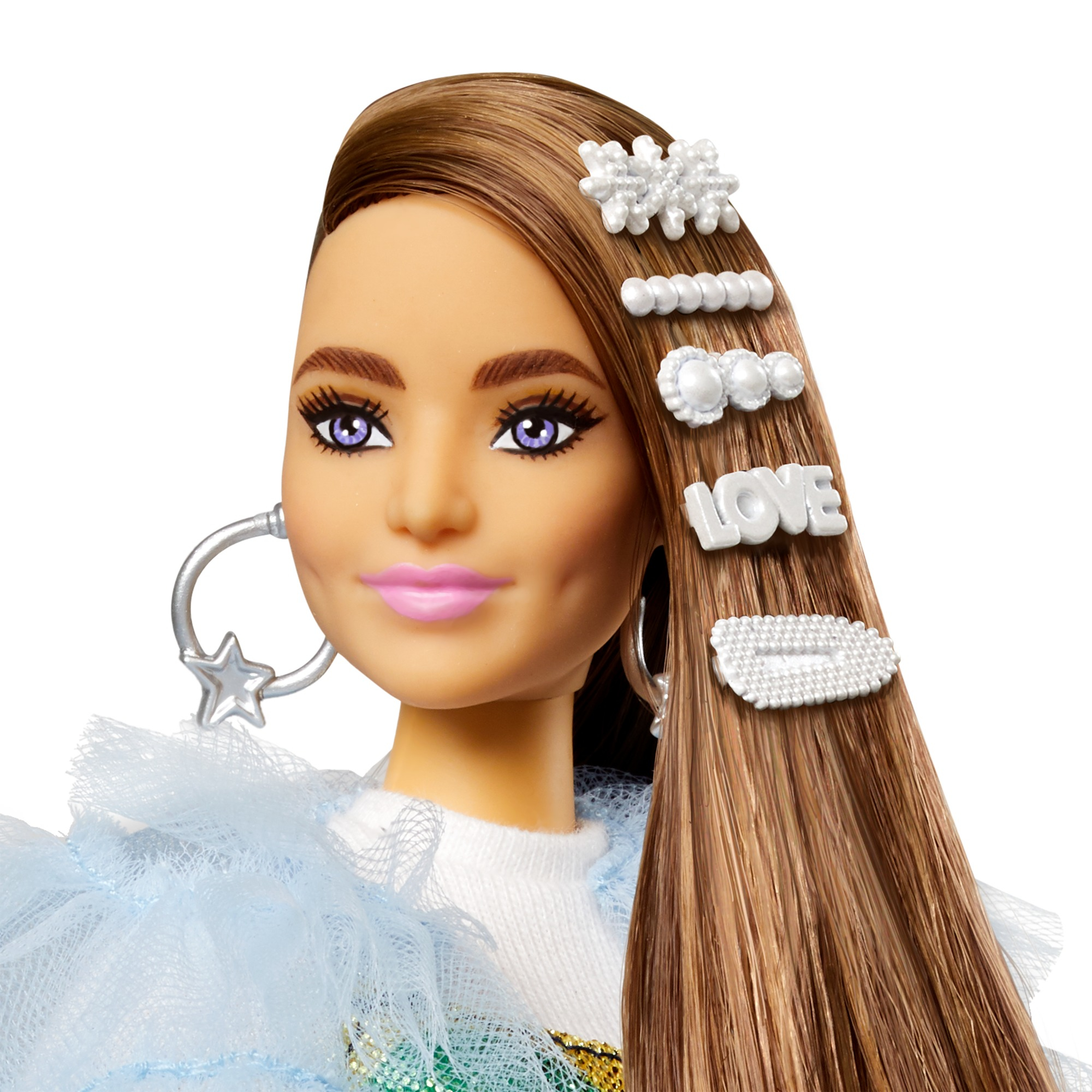 Barbie Extra Doll & Accessories with Long Brunette Hair and Bling Clips in Multi-Colored Dress with Pet Crocodile - Image 5