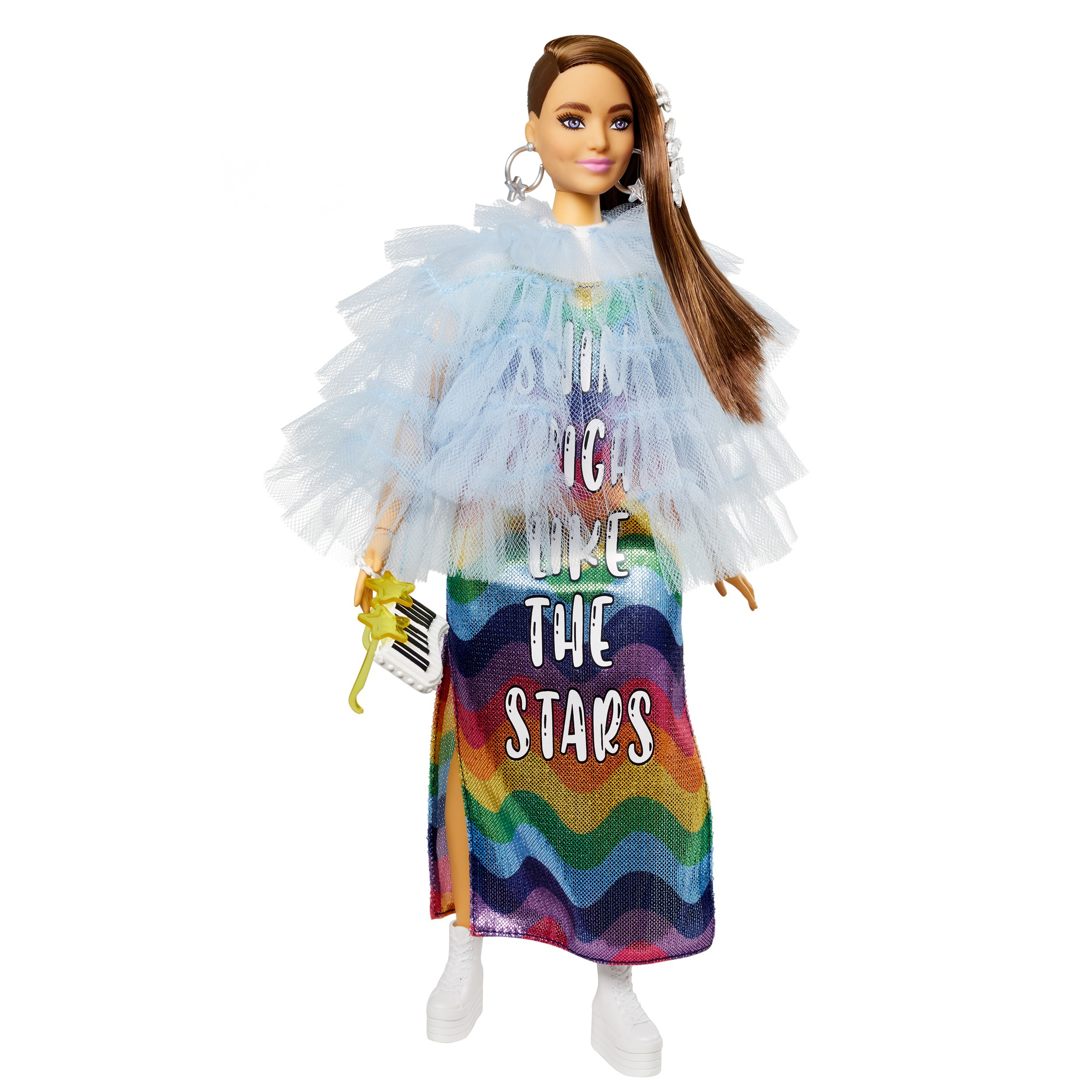 Barbie Extra Doll & Accessories with Long Brunette Hair and Bling Clips in Multi-Colored Dress with Pet Crocodile - Image 6