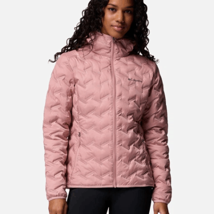 Women's Winter Down Jacket Columbia Reflective Omni-Shield Heat Seal Delta Ridge II Down Hooded Jacket 2088251CLB-659 S Pink
