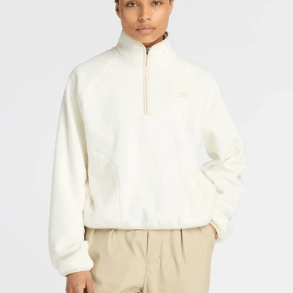 Women's Fleece-Lined Zip-Up Sweatshirt without Hood New Balance Polar Half Zip WT53512PEF M Beige